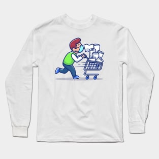 Masked Man Pushing Trolley With Tissue Long Sleeve T-Shirt